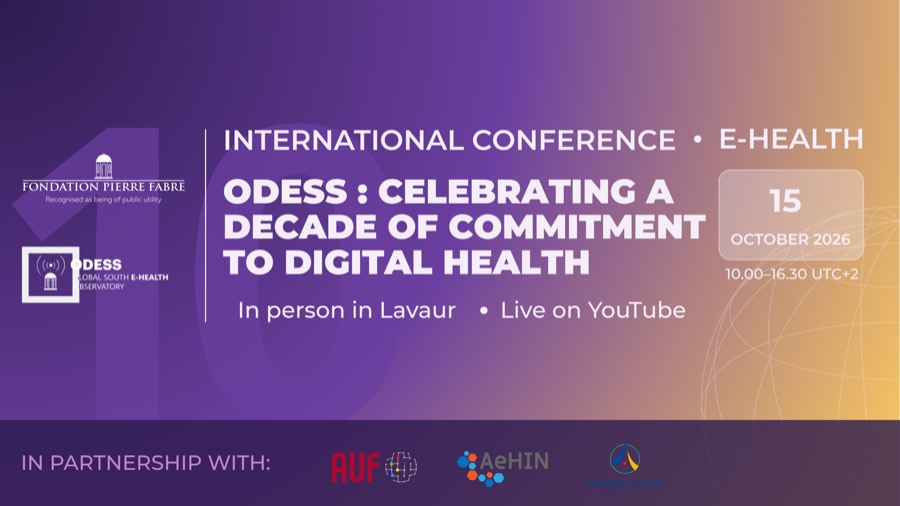 Banner for the 2026 ODESS conference marking a decade of the Global South eHealth Observatory